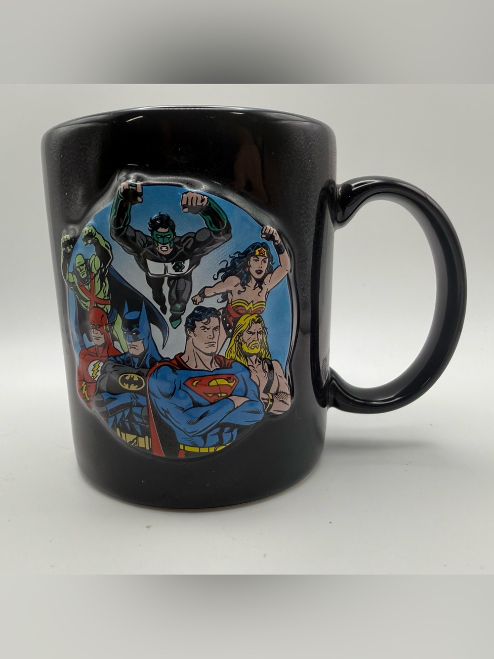 DC Comics Black Justice League Ceramic Coffee Mug with Multicolor Heroes